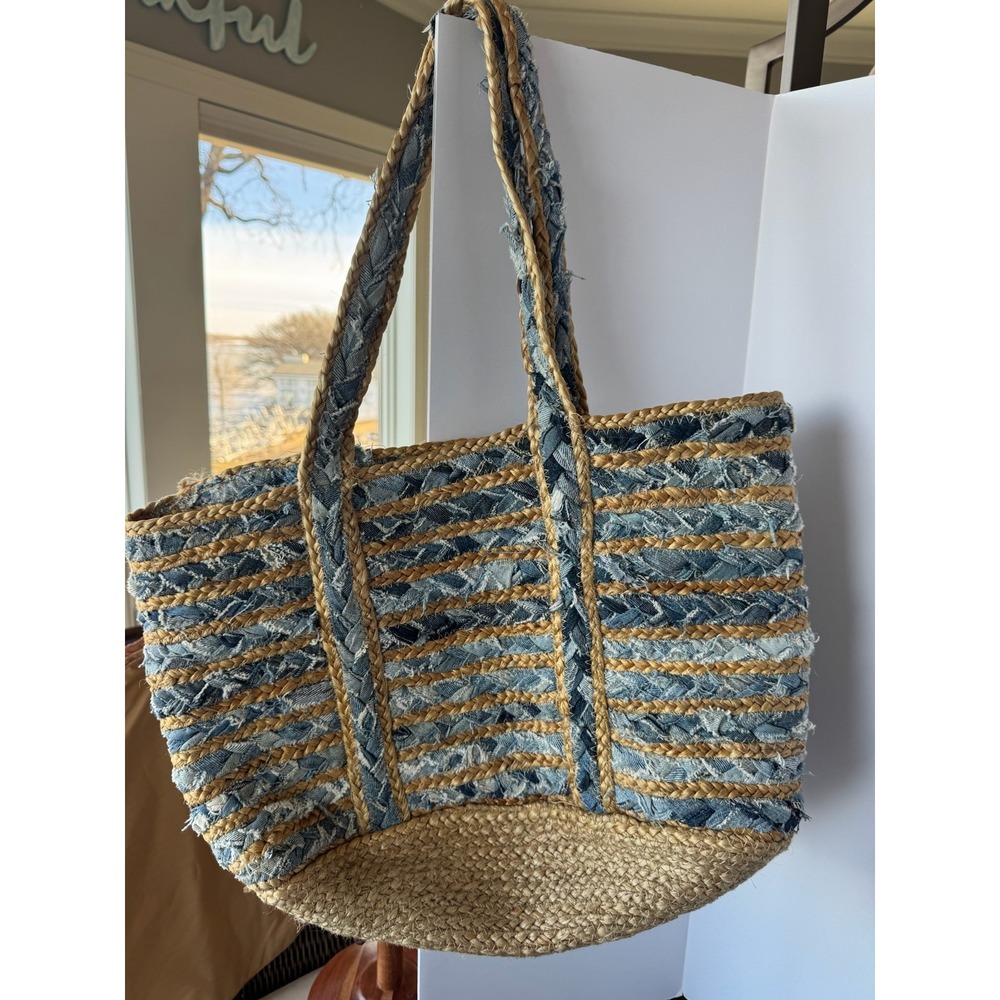 Woven Jute Tote by America and Beyond - Beach Blues 14x18, Women's Bag